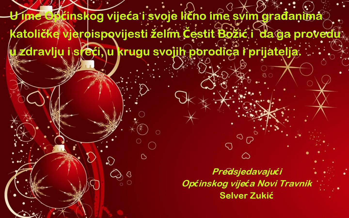 Božićna čestitka Predsjedavajućeg Općinskog vijeća Novi Travnik